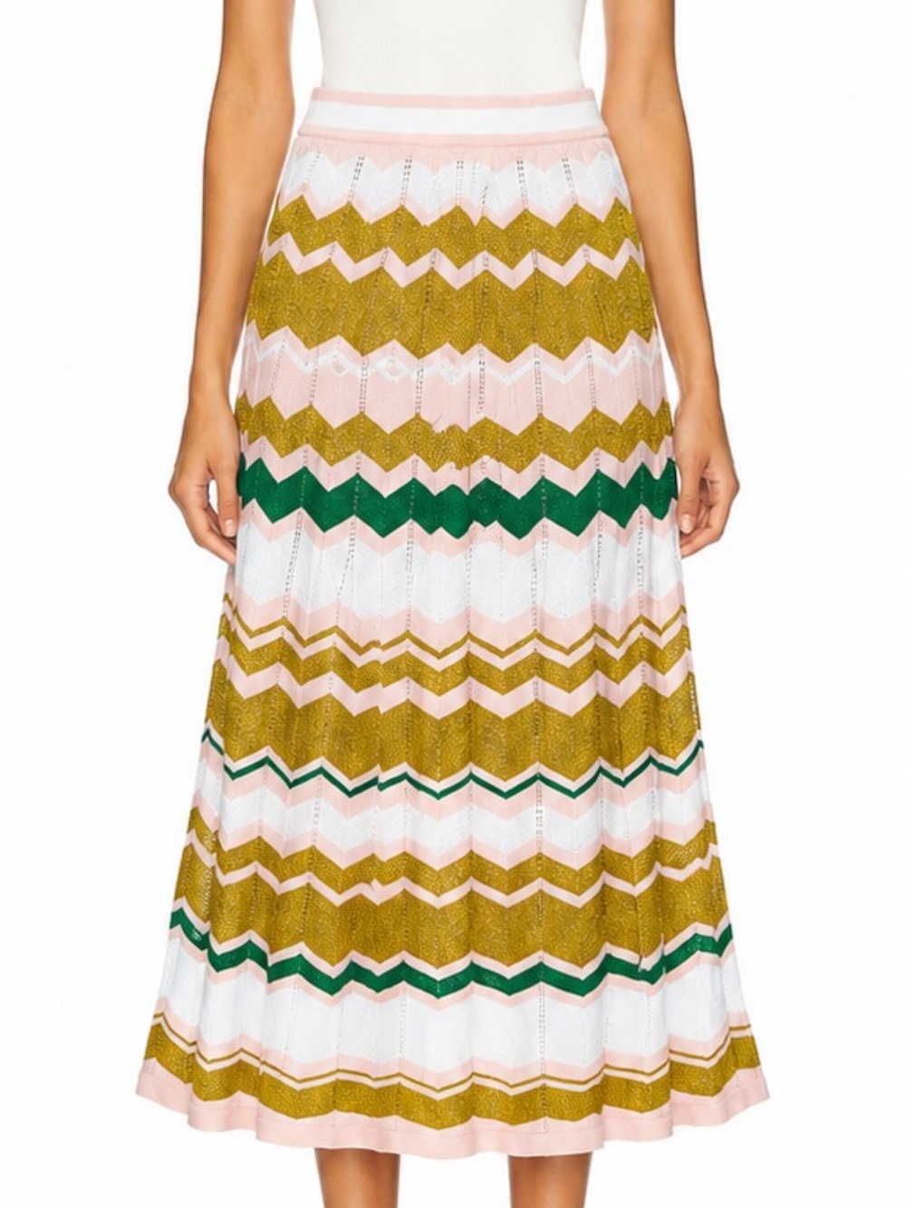 Molly Bracken Chevron Knit A-Line Skirt - Pink, Gold & Green